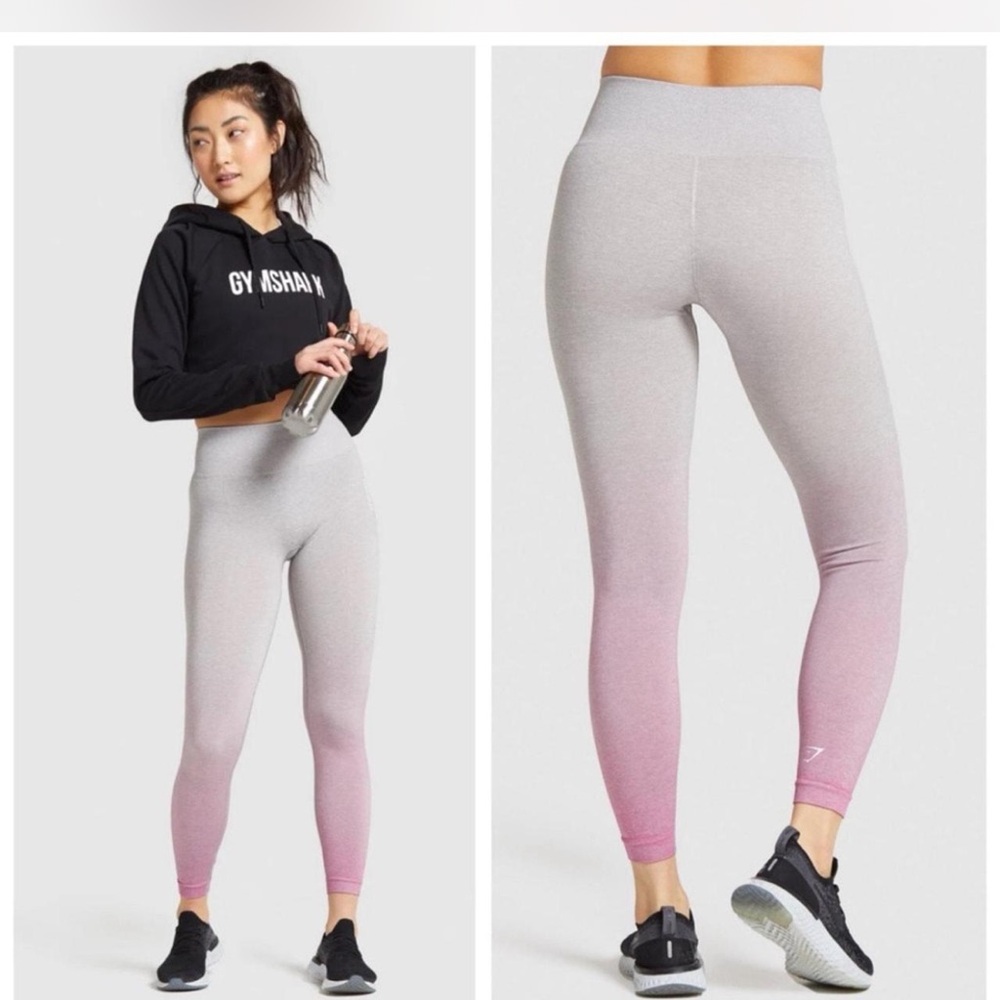 GymShark ADAPT OMBRE SEAMLESS‎ LEGGINGS (Light Grey Marl/Pink) Sz XS Activewear